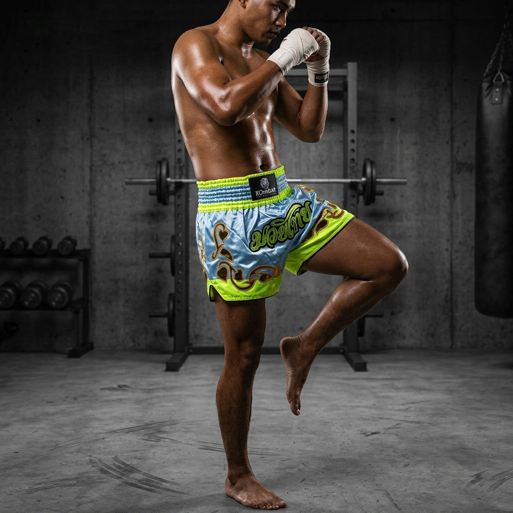 KOMBAT Muay Thai Shorts – Silver Neon