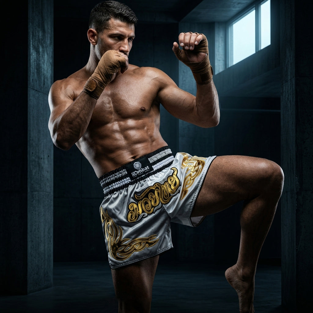 KOMBAT Muay Thai Shorts – White Gold