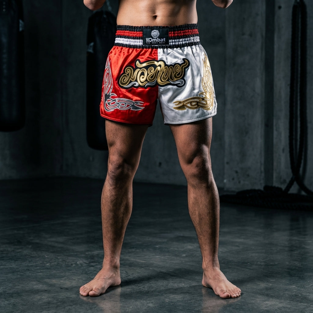 KOMBAT Muay Thai Shorts – Red White Gold