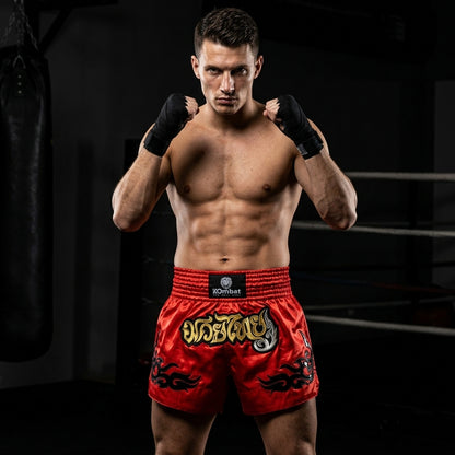 KOMBAT Muay Thai / Kickboxing Shorts – Red Inferno