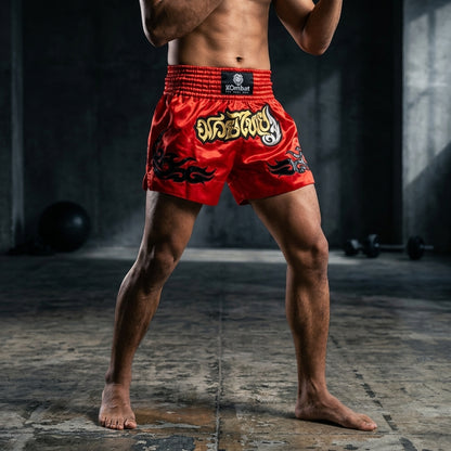 KOMBAT Muay Thai / Kickboxing Shorts – Red Inferno
