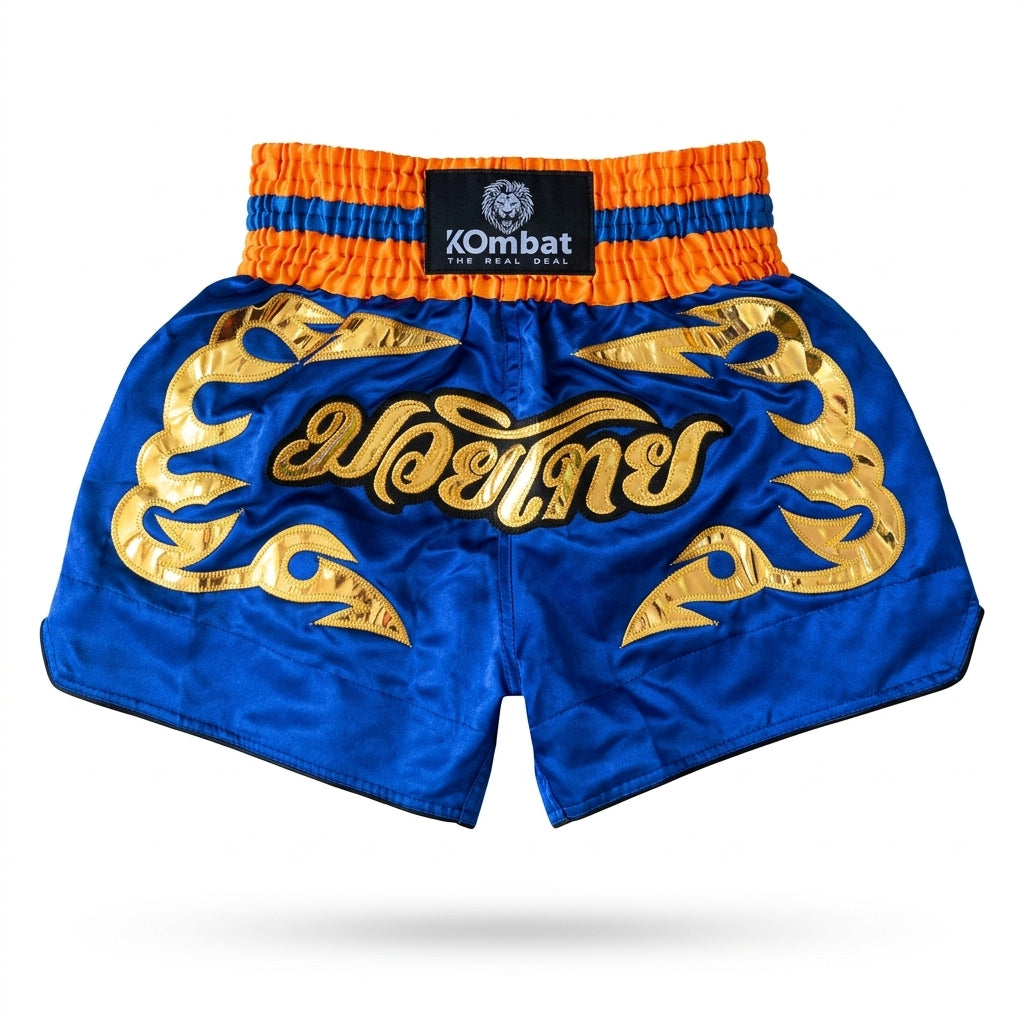 KOMBAT Muay Thai Shorts – Royal Blue Gold