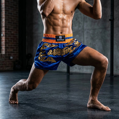 KOMBAT Muay Thai Shorts – Royal Blue Gold