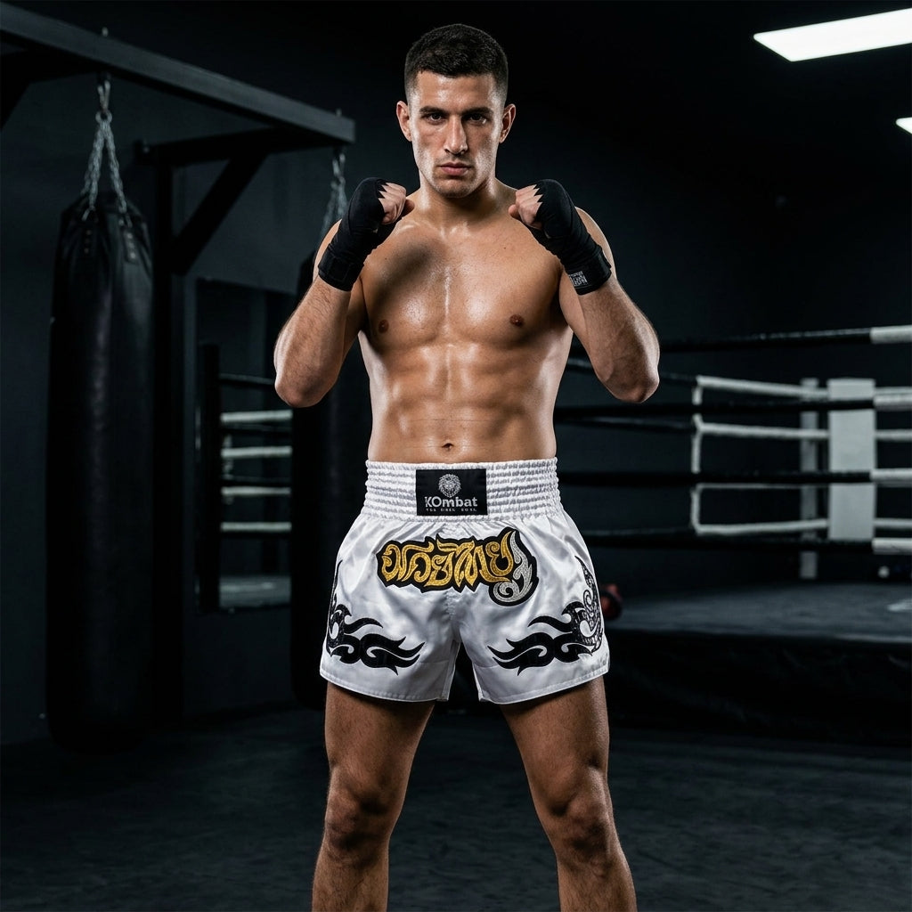 KOMBAT Muay Thai Shorts – Ivory Gold