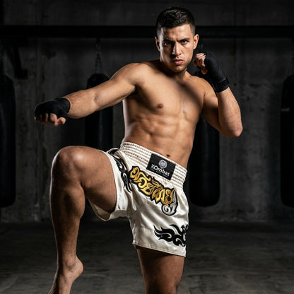 KOMBAT Muay Thai Shorts – Ivory Gold