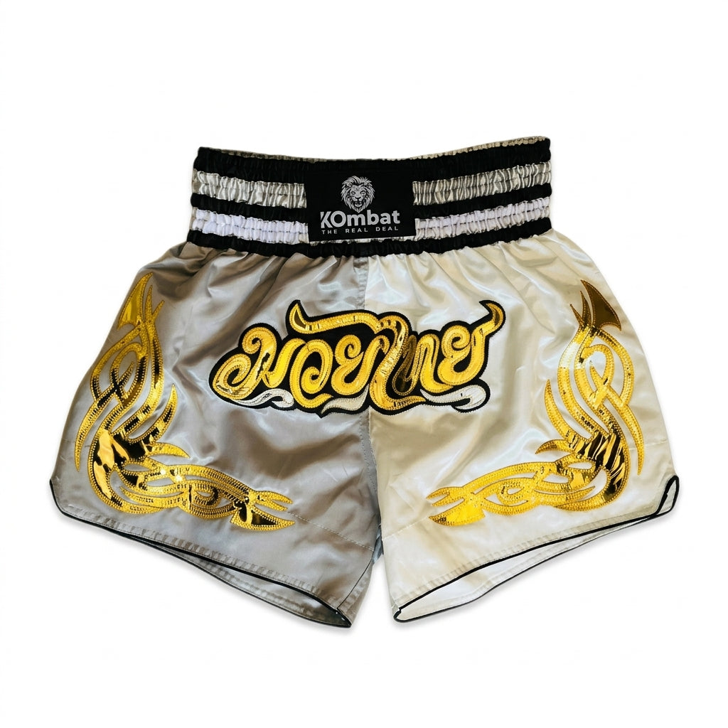 KOMBAT Muay Thai Shorts – White Gold