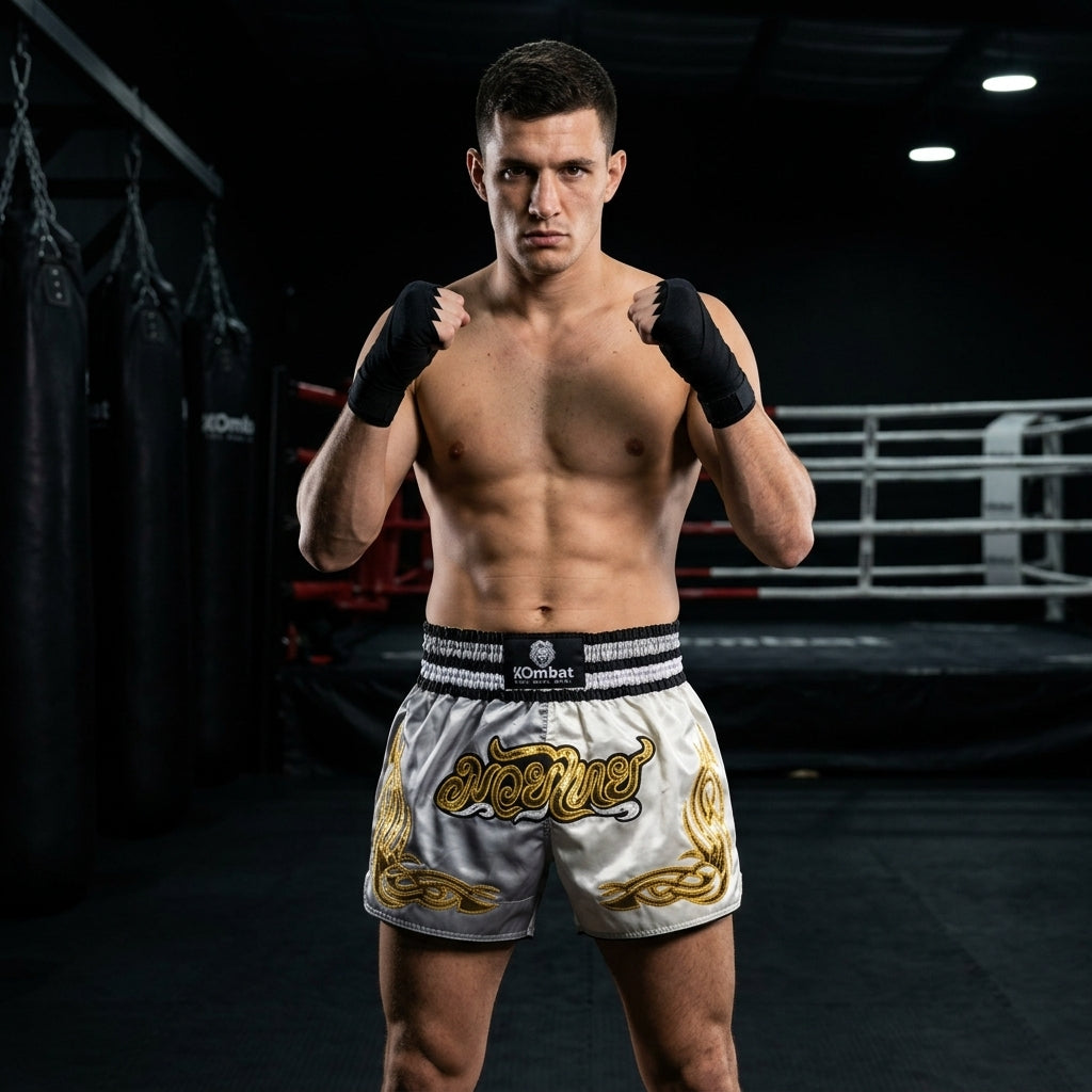 KOMBAT Muay Thai Shorts – White Gold