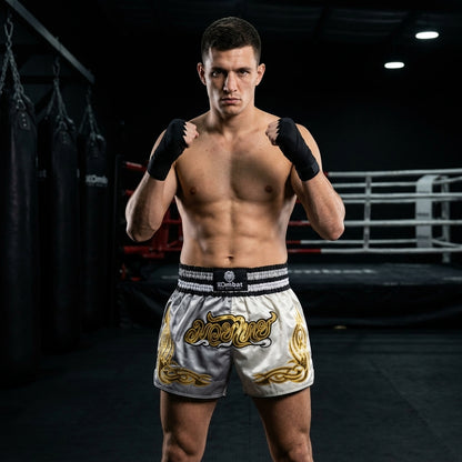 KOMBAT Muay Thai Shorts – White Gold