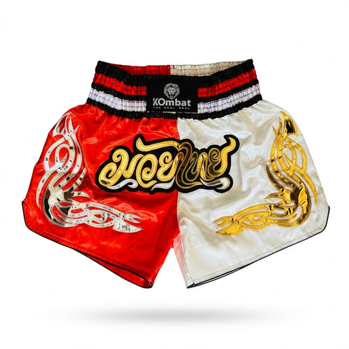 KOMBAT Muay Thai Shorts – Red White Gold