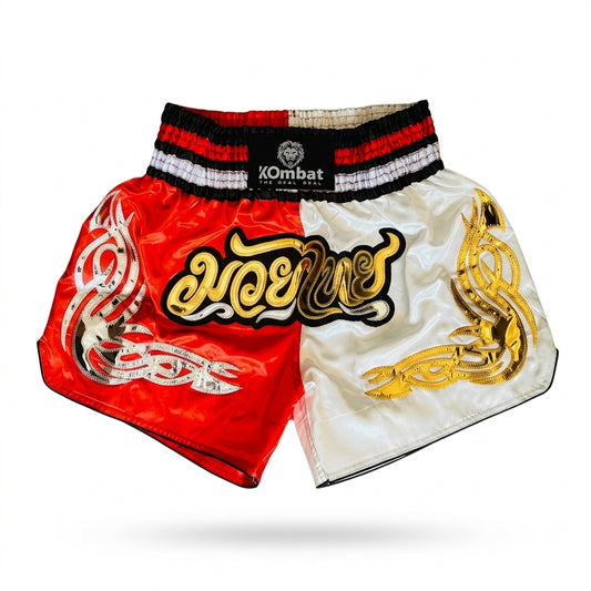 KOMBAT Muay Thai Shorts – Red White Gold