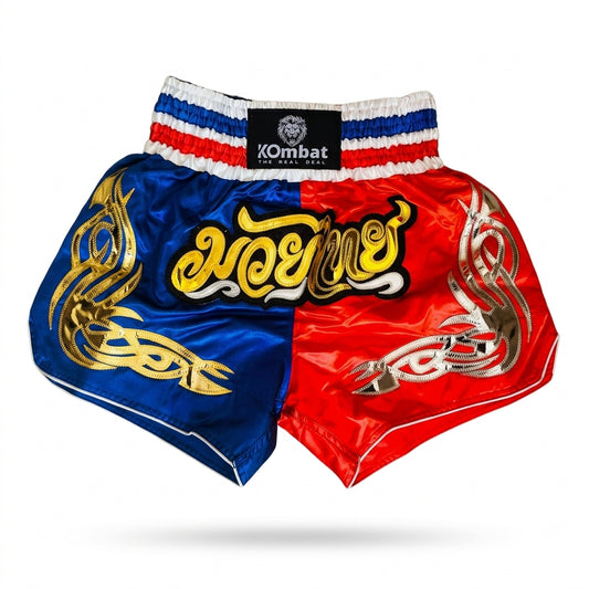 KOMBAT Muay Thai Shorts – Red Blue Gold