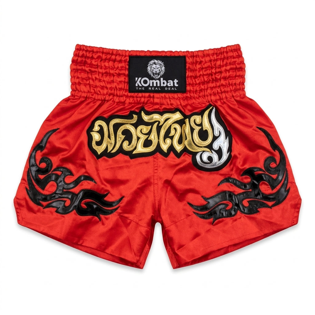 KOMBAT Muay Thai / Kickboxing Shorts – Red Inferno